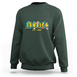 Jamaica Est 1962 Jamaican Flower Bird Travel Souvenir Sweatshirt TS02 Dark Forest Green Print Your Wear