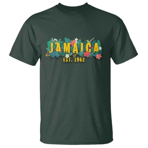 Jamaica Est 1962 Tropical Independence T Shirt Doctor Bird and Hibiscus Botanical Travel Souvenir TS02 Dark Forest Green Printyourwear