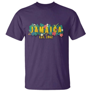 Jamaica Est 1962 Tropical Independence T Shirt Doctor Bird and Hibiscus Botanical Travel Souvenir TS02 Purple Printyourwear