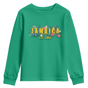 Jamaica Est 1962 Tropical Independence Youth Sweatshirt Doctor Bird and Hibiscus Botanical Travel Souvenir TS02 Irish Green Print Your Wear