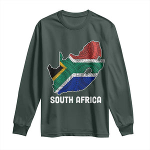 South Africa Pride Long Sleeve Shirt South African Flag Map TS02 Dark Forest Green Print Your Wear