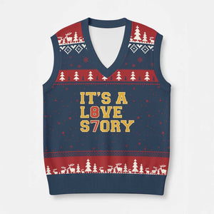 Its a Love Story 87 V-Neck Knit Sweater Vest Inspired Football Romance TS02 Navy Red Print Your Wear