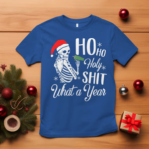 Skeleton Christmas T Shirt Ho Ho Holy Shit What A Year Funny Boujee Xmas Vibe TS02 Royal Blue Printyourwear