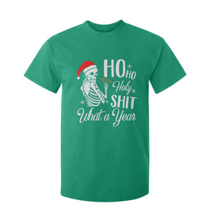 Skeleton Christmas T Shirt For Kid Ho Ho Holy Shit What A Year Funny Boujee Xmas Vibe TS02 Irish Green Print Your Wear