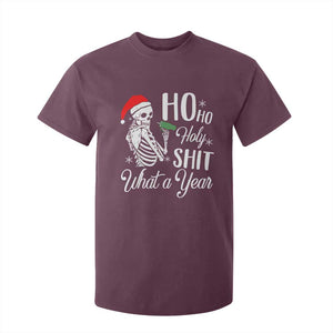 Skeleton Christmas T Shirt For Kid Ho Ho Holy Shit What A Year Funny Boujee Xmas Vibe TS02 Maroon Print Your Wear