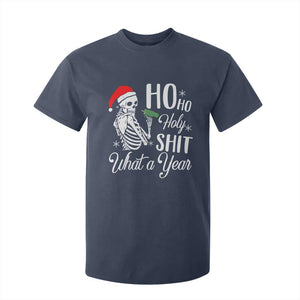 Skeleton Christmas T Shirt For Kid Ho Ho Holy Shit What A Year Funny Boujee Xmas Vibe TS02 Navy Print Your Wear