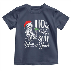 Skeleton Christmas Toddler T Shirt Ho Ho Holy Shit What A Year Funny Boujee Xmas Vibe TS02 Navy Print Your Wear