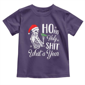 Skeleton Christmas Toddler T Shirt Ho Ho Holy Shit What A Year Funny Boujee Xmas Vibe TS02 Purple Print Your Wear