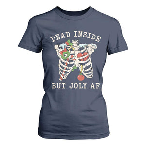 Skeleton Christmas T Shirt For Women Dead Inside But Jolly AF Xmas Vibe TS02 Navy Print Your Wear