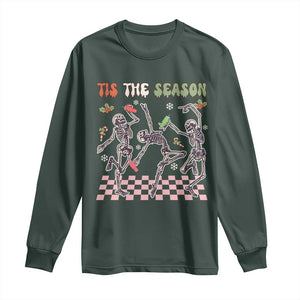Dancing Skeleton Christmas Long Sleeve Shirt Tis The Season Retro Boujee Xmas Vibe TS02 Dark Forest Green Print Your Wear