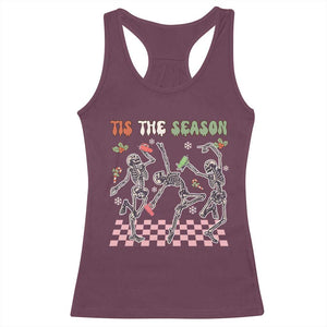 Dancing Skeleton Christmas Racerback Tank Top Tis The Season Retro Boujee Xmas Vibe TS02 Maroon Print Your Wear