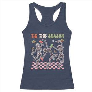 Dancing Skeleton Christmas Racerback Tank Top Tis The Season Retro Boujee Xmas Vibe TS02 Navy Print Your Wear