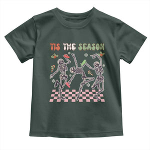 Dancing Skeleton Christmas Toddler T Shirt Tis The Season Retro Boujee Xmas Vibe TS02 Dark Forest Green Print Your Wear