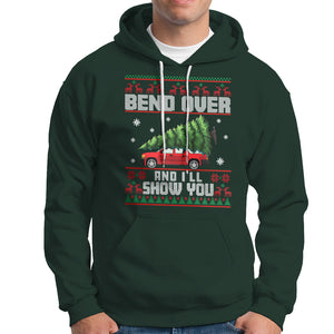 Funny Christmas Hoodie Bend Over And I'll Show You Merry Xmas Tree Ugly Sweater TS02 Dark Forest Green Printyourwear