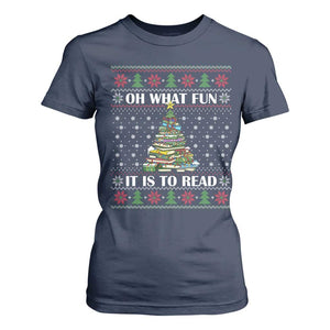 Reading Christmas T Shirt For Women Oh What Fun It Is To Read Books Xmas Tree Funny Ugly Sweater TS02 Navy Print Your Wear