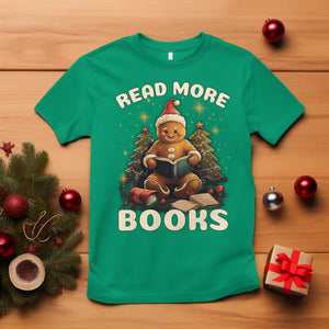 Reading Gingerbread T Shirt Read More Books Funny Christmas Teacher Student Book Lovers TS02 Irish Green Printyourwear