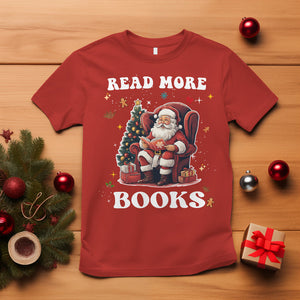 Reading Santa T Shirt Read More Books Funny Christmas Teacher Student Book Lovers TS02 Red Printyourwear