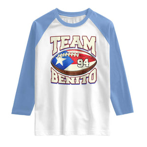 Team Benito Puerto Rico Football Pride Raglan Shirt Number 94 Vintage Game Day Music Artist Fan TS02 White Carolina Blue Print Your Wear