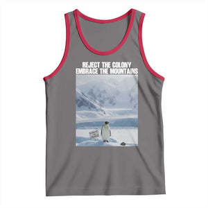 Funny Nihilist Penguin Existential Meme Tank Top Reject the Colony Embrace the Mountains TS02 Deep Heather Red Print Your Wear