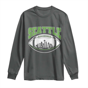 Seattle City Skyline Football Graphic Long Sleeve Shirt Sports Fan Game Day Pride TS02 Dark Heather Print Your Wear