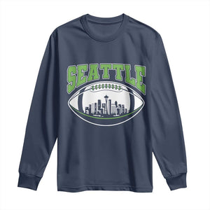 Seattle City Skyline Football Graphic Long Sleeve Shirt Sports Fan Game Day Pride TS02 Navy Print Your Wear