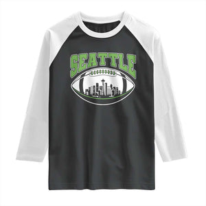 Seattle City Skyline Football Graphic Raglan Shirt Sports Fan Game Day Pride TS02 Black White Print Your Wear