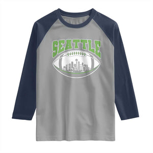 Seattle City Skyline Football Graphic Raglan Shirt Sports Fan Game Day Pride TS02 Sport Gray Navy Print Your Wear