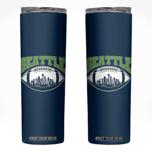 Seattle City Skyline Football Graphic Skinny Tumbler Sports Fan Game Day Pride TS02 Navy Print Your Wear