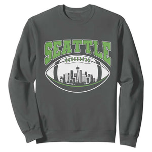Seattle City Skyline Football Graphic Sweatshirt Sports Fan Game Day Pride TS02 Dark Heather Print Your Wear