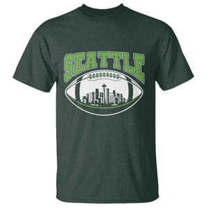 Seattle City Skyline Football Graphic T Shirt Sports Fan Game Day Pride TS02 Dark Forest Green Print Your Wear