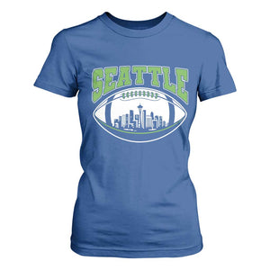 Seattle City Skyline Football Graphic T Shirt For Women Sports Fan Game Day Pride TS02 Royal Blue Print Your Wear