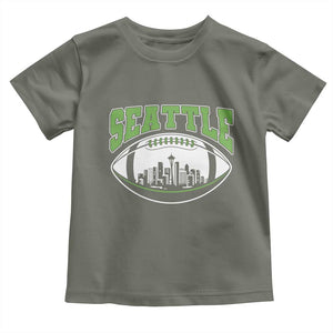 Seattle City Skyline Football Graphic Toddler T Shirt Sports Fan Game Day Pride TS02 Military Green Print Your Wear