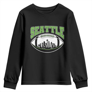Seattle City Skyline Football Graphic Youth Sweatshirt Sports Fan Game Day Pride TS02 Black Print Your Wear
