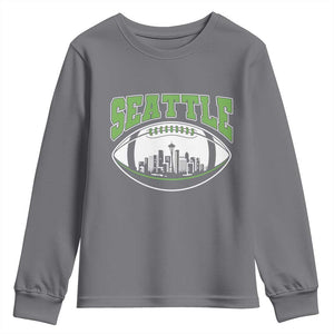 Seattle City Skyline Football Graphic Youth Sweatshirt Sports Fan Game Day Pride TS02 Charcoal Print Your Wear