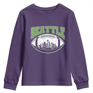 Seattle City Skyline Football Graphic Youth Sweatshirt Sports Fan Game Day Pride TS02 Purple Print Your Wear