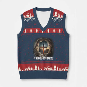 Jesus True Story V-Neck Knit Sweater Vest Resurrection He Is Risen Religious Easter TS02 Navy Red Print Your Wear