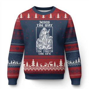 Jesus The Way The Truth The Life Ugly Christmas Sweater Religious Christian Faith TS02 Navy Red Print Your Wear