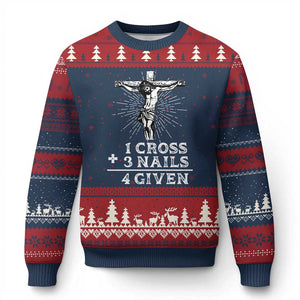 Religious Easter Ugly Christmas Sweater 1 Cross 3 Nails Forgiven Jesus Christian Faith TS02 Navy Red Print Your Wear
