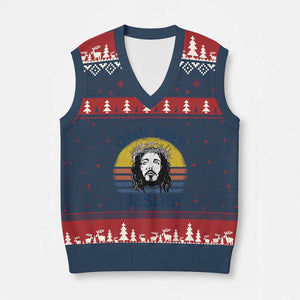 One Way Jesus V-Neck Knit Sweater Vest Christian Relgion Retro Vintage TS02 Navy Red Print Your Wear