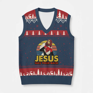 Funny Jesus Satan Meme V-Neck Knit Sweater Vest Has Your Back Jiu Jitsu Retro Religious Christian TS02 Navy Red Print Your Wear
