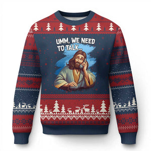 Funny Jesus Ugly Christmas Sweater We Need To Talk Christian Religious Meme TS02 Navy Red Print Your Wear