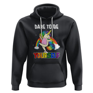 LGBT Cute Unicorn Hoodie Dare To Be Yourself LGBTQ Gay Pride Flag Rainbow TS02 Black Printyourwear