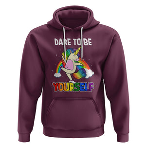 LGBT Cute Unicorn Hoodie Dare To Be Yourself LGBTQ Gay Pride Flag Rainbow TS02 Maroon Printyourwear