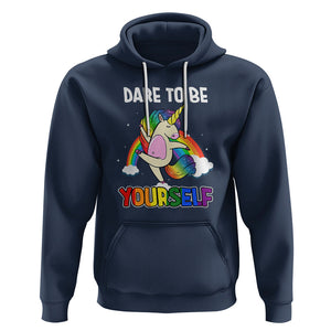 LGBT Cute Unicorn Hoodie Dare To Be Yourself LGBTQ Gay Pride Flag Rainbow TS02 Navy Printyourwear