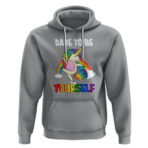 LGBT Cute Unicorn Hoodie Dare To Be Yourself LGBTQ Gay Pride Flag Rainbow TS02 Sport Gray Printyourwear