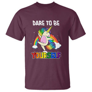 LGBT Cute Unicorn T Shirt Dare To Be Yourself LGBTQ Gay Pride Flag Rainbow TS02 Maroon Printyourwear