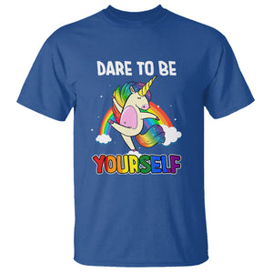 LGBT Cute Unicorn T Shirt Dare To Be Yourself LGBTQ Gay Pride Flag Rainbow TS02 Royal Blue Printyourwear