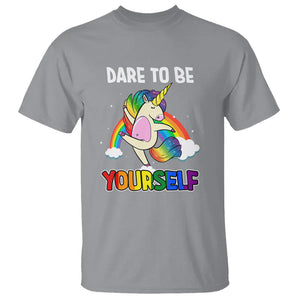 LGBT Cute Unicorn T Shirt Dare To Be Yourself LGBTQ Gay Pride Flag Rainbow TS02 Sport Gray Printyourwear