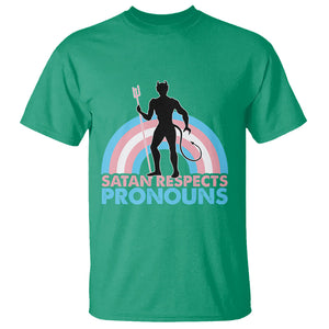 Satan Respects Pronouns T Shirt Transgender Pride Flag Devil Protect Trans Kids TS02 Irish Green Printyourwear
