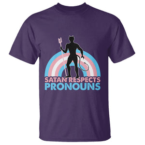 Satan Respects Pronouns T Shirt Transgender Pride Flag Devil Protect Trans Kids TS02 Purple Printyourwear